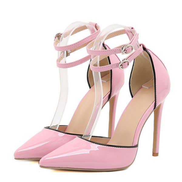 

liyke 2023 new pointed toe pink heels ladies party wedding stripper shoes women pumps double buckle ankle strap stilettos, Black