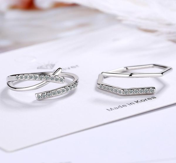 

cr34 irregular cross zircon rings ins light luxury style s925 sterling silver geometric open adjustable size ring for women gifts4571904, Slivery;golden