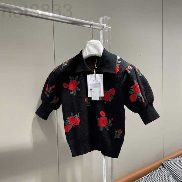 

women's knits & tees designer 23 summer new celebrity style temperament reduced age thorn rose blossom bubble sleeve knitted short 3yta, White