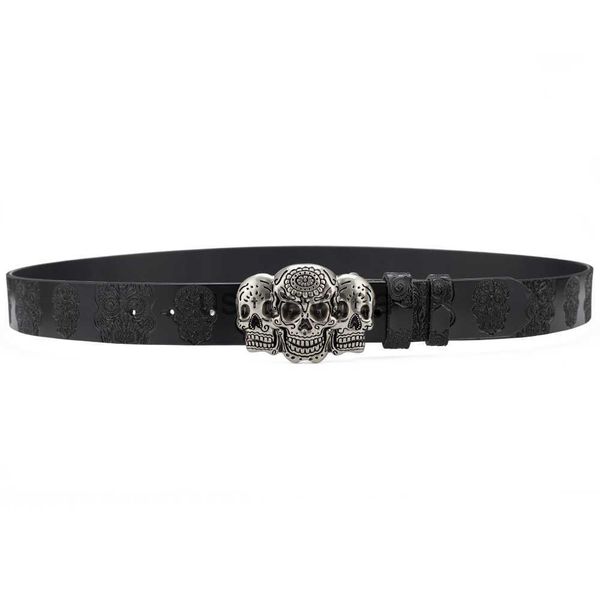 

other fashion accessories skull leather embossed belt ghost silver alloy buckle leisure decoration j230613