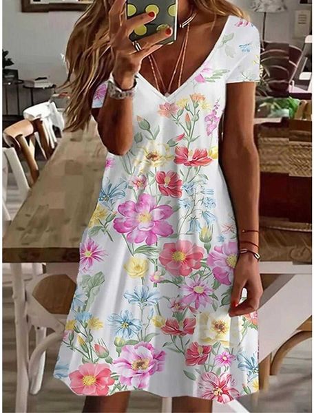 

womens casual dress flower butterfly printed v neck vitality fashion outdoor daily short sleeve, Black;gray