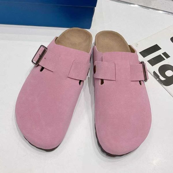 

bucken shoes round toe half slipper on the outside a flat bottomed casual sandal for women with thick and cork soles, Black