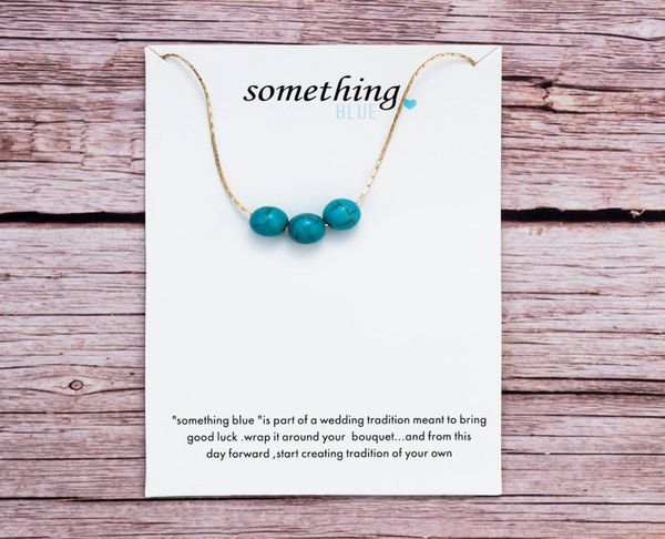 

women turquoise wish card pendant necklaces something blue wedding tradition good luck necklace wedding jewelry gift message card 8832657, Silver