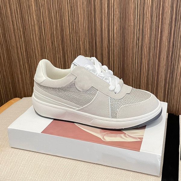 

designer's senior board shoes for women new genuine leather rhinestone small white shoes ins fashion lightweight thick sole sports casu