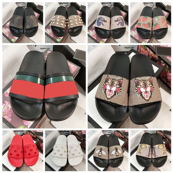 

men designer slides women slippers beach sandals luxury slides summer sandals flat platform ladies home striped tiger little bee hollow out, Black
