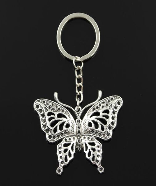 

fashion 30mm key ring metal key chain keychain jewelry antique bronze silver color plated hollow butterfly 60x48mm pendant1712319