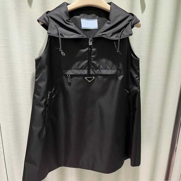 

women's designer skirts nylon hooded semi-zip dress summer sleeveless doll a-line version girl party casual skirt size s-l, Black;gray