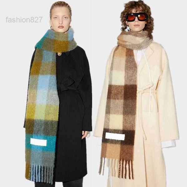 

2022 fashion europe latest autumn and winter multi color thickened plaid women's scarf ac with extended plaid shawl couple warm scarf g, Blue;gray