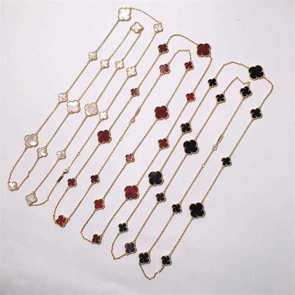 

whole fashion jewelry clover shell agate jewelry big small size four leaf 16 flower necklace 90cm2833, Silver