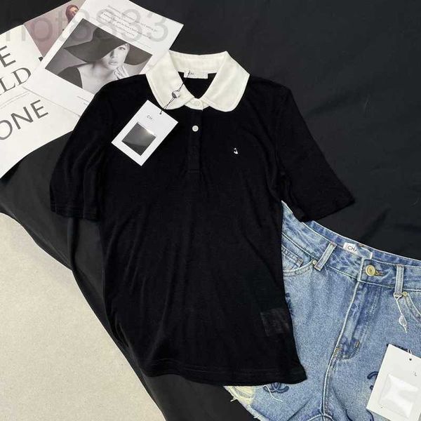 

women's polos designer summer new style casual versatile temperament reduced age polo button design emblem tencel short sleeve t-shirt, White