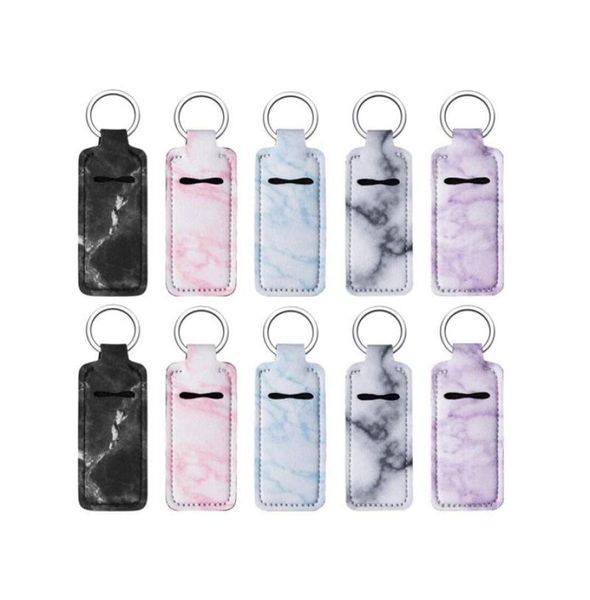 

chapstick holder neoprene wristlet keychain marble printed chapstick cover lipstick holder bag wristband key ring gift7405237, Silver