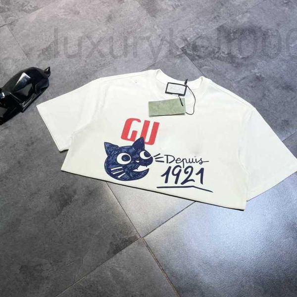 

women's t-shirt designer double yarn summer strict selection 1921 cat print short sleeve t-shirt couple wt2l, White