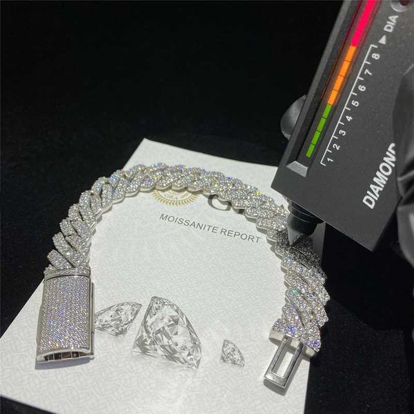 

s925 silver gold plated hip hop men jewelry cuban bracelet 14mm 15mm ice out moissanite full iced out cuban chain necklace