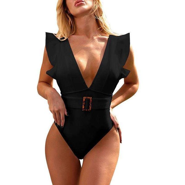 

one piece flounced white swimsuit swimming suit ladies tengwei, White;black