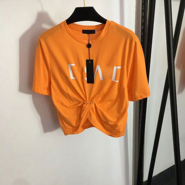 

2023 summer casual women t-shirt designer clothes t shirt short sleeve hardware pin round neck letter print crop vercace tee female casual l, White