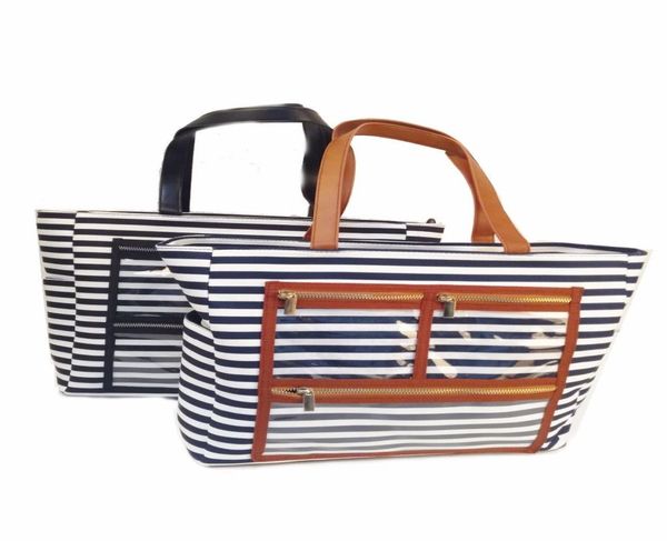 

canvas striped pvc display bag whole blanks carry all essential oil purse lipstick tote with clear pockets cca125262553997