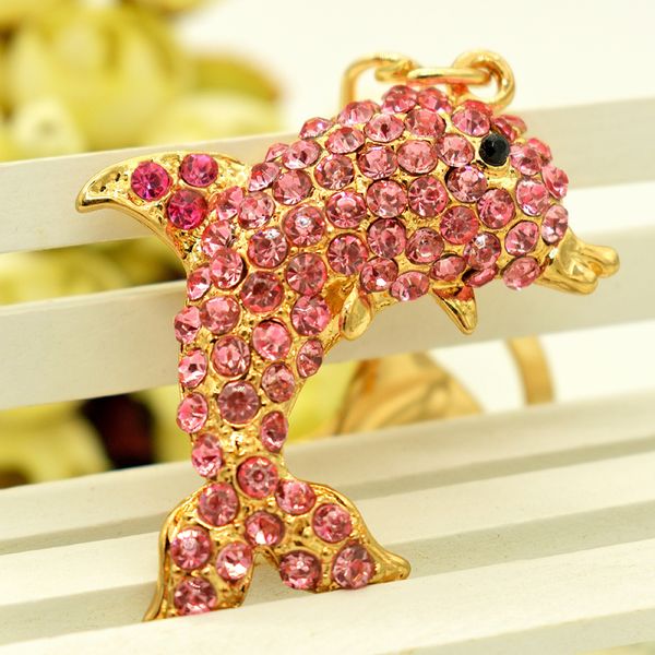

shiny crystal dolphin keychains rhinestone keychain novelty animal key chain ring holder bag pendant accessories keyring women gifts, Slivery;golden