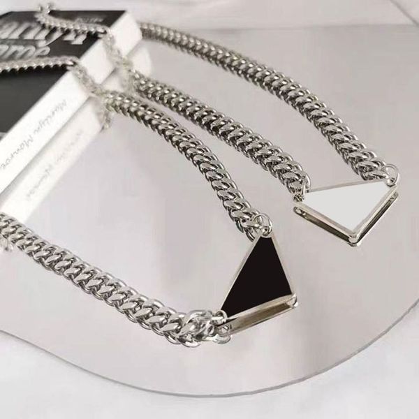 

classic fashion pendant necklaces for women triangle logo locket necklace highly quality choker chains designer jewelry girls gift, Silver