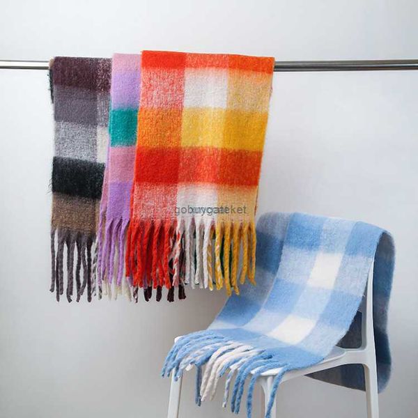 

scarves new ac plaid scarf for women in northern europe autumn and winter soft waxy warm wool contrast shawlktqd, Blue;gray