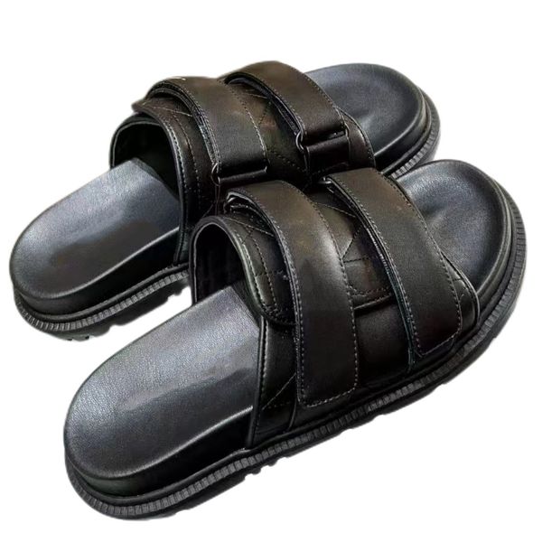 

woman slippers fashion sandals beach thick bottom slipper luxury designer platform alphabet lady leather flat slides, Black