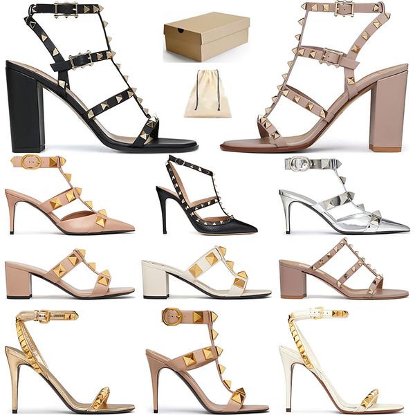 

with box designer vt sandal with box women designers high heel dress sunmmer patent shoes ankle strap roman stud sandal rivets black stile