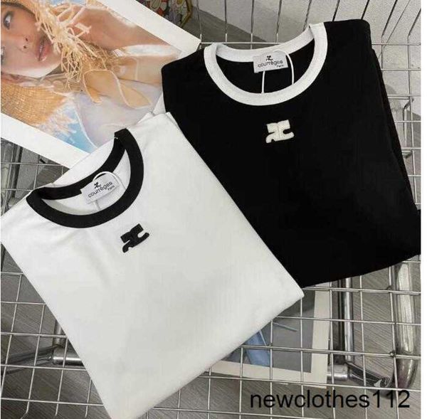 

black white vintage designer t shirt summer short sleeve courreges women tshirt tee
