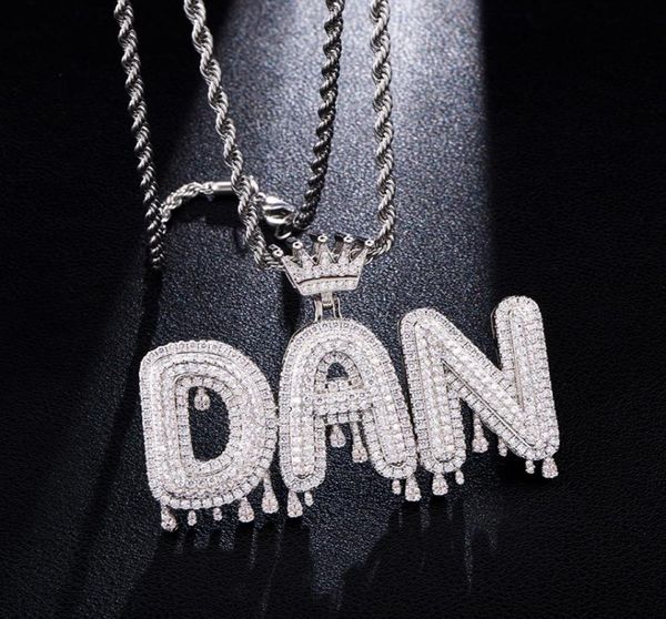 

hip hop custom name letters pendant necklace micro cubic zircon with rope chain or cuban chain1497747, Silver