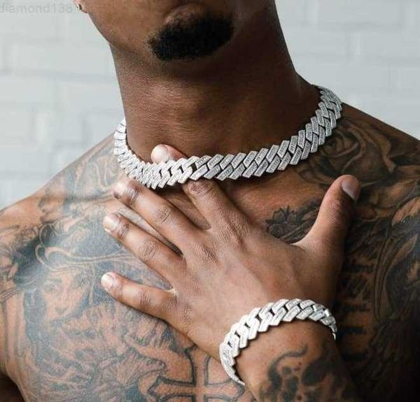 

rapper chains prong iced out sterling silver hip hop baguette necklace vvs diamond cuban link chain moissanite