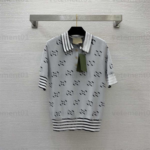 

designer tshirts summer women designer clothes original letter logo button full body double g jacquard polo lapel short sleeve knit rs t shi, White