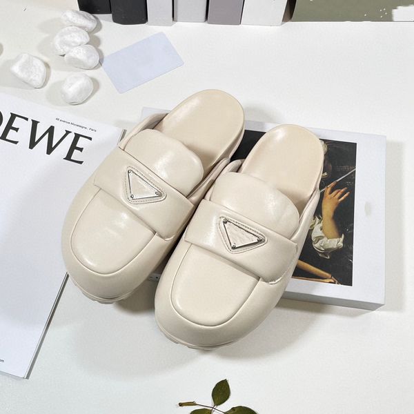 

spring/summer new designer classic thick sole versatile half slippers round toe flat bottom lazy triangle slippers, Black