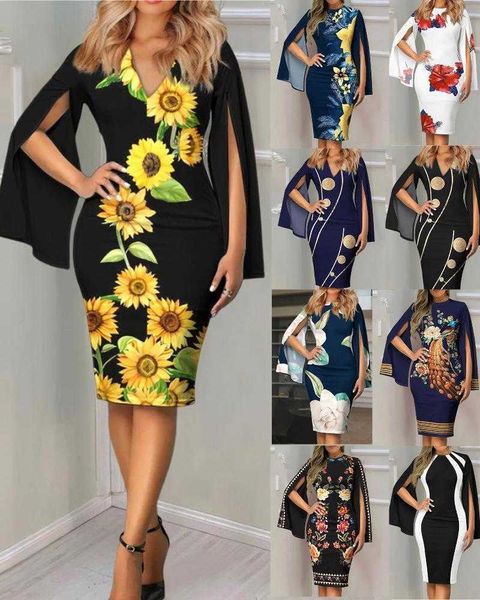 

summer v neck elegant fashion printed dress womens clothing, Black;gray