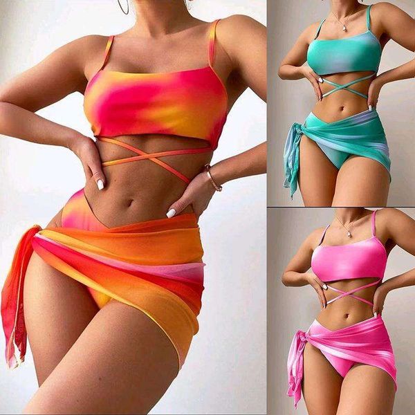 

three piece swimsuit women printed multi color split triangle bikini swimwear wholesale, White;black