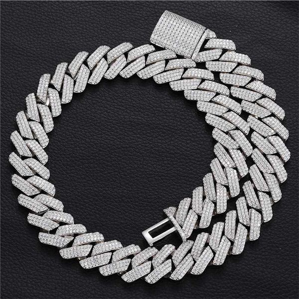 

hip-hop moissanite jewelry cuban chain iced out d color 3 rows 925 sterling sliver 8-20mm miami cuban chain men cuban link chain, Silver