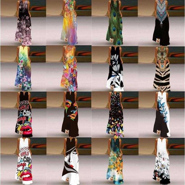 

womens sleeveless long dress v neck rose vintage flower printed, Black;gray
