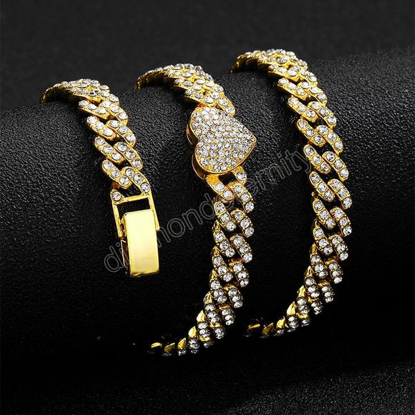 

hip hop cuban chain iced out bling necklace men women 9mm width chains hip hop crystal necklaces fashion jewelry, Silver