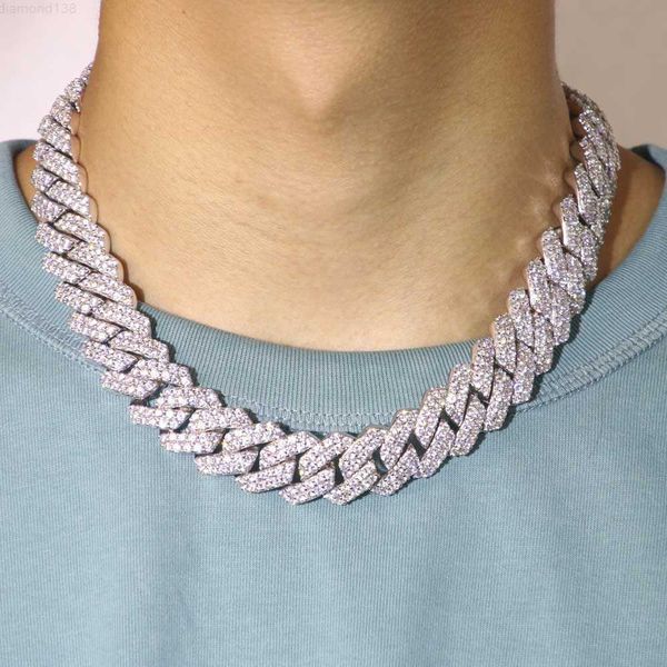 

high-quality platinum-plated 19mm three-row hip-hop jewelry, Silver