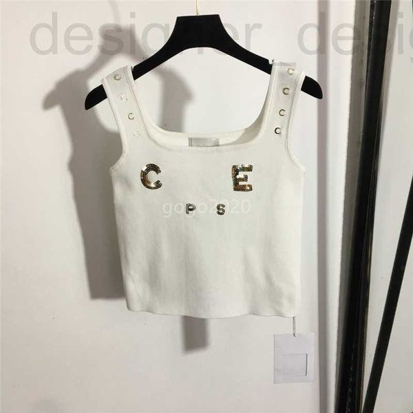 

women's t-shirt designer 2022 womens summer knit tee designer with letter sequins female milan runway cotton crop t-shirt clothing hig, White