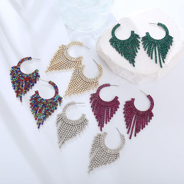 

shiny rhinestone tassel dangle earrings for women fashion party jewelry lady statement earrings accessories, Silver