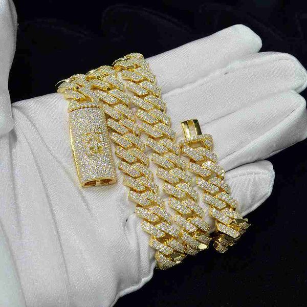 

custom real karat 10k 14k solid gold jewellery vvs moissanite diamond cuban link chain necklace fine jewelry 12mm 14mm, Silver