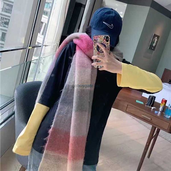

scarves rainbow plaid ac scarf women's autumn and winter mohair wear a imitation cashmere tassels student warm shawlsb1w, Blue;gray