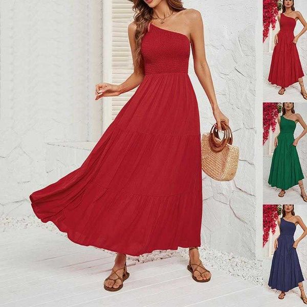 

womens clothing one shoulder sleeve pleating dress for women, Black;gray