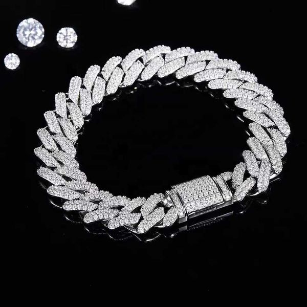 

qianjian new product explosion 925 sterling silver moissanite cuban link chain