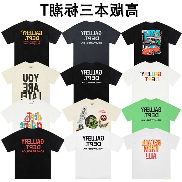 

wholesale designer t shirt for sale g allery d ept letters printed washed solid colour street couple fashion brand short sleeve t shirt wcbc, White;black