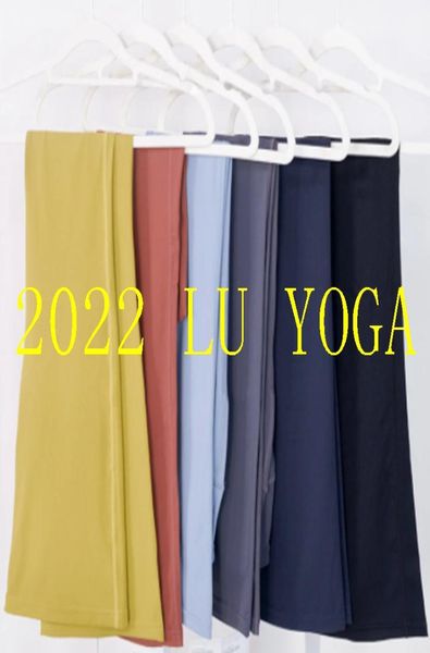 

2022 new women yoga pants solid color nude sports shaping high waist tight flared fitness loose jogging sportswear womens nine point flared