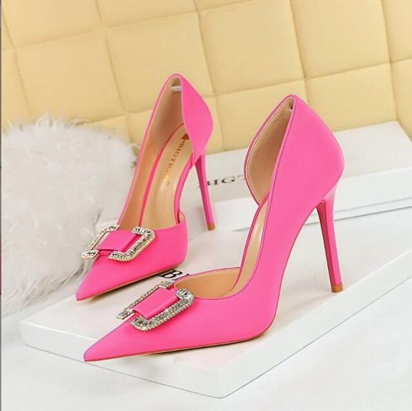 

rhinestone women .5 cm heels woman pumps satins high heels stilettos luxury party shoes pointed toe ladies heels, Black