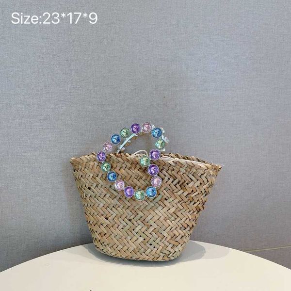

women's 2023 new product korean netizen little fresh love water diamond inlaid straw woven bag handheld vegetable basket bag 230613