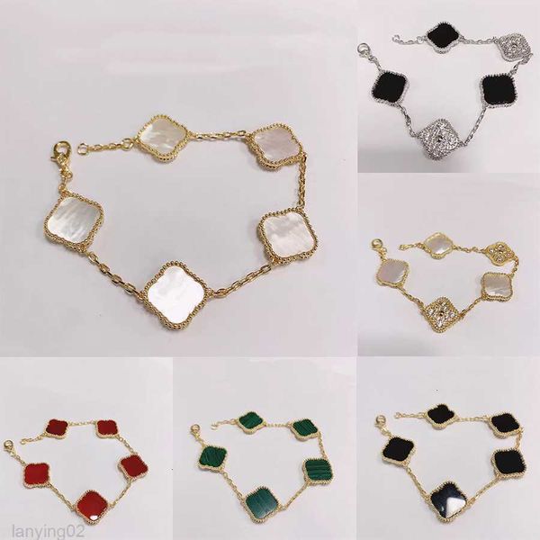 

925 silver designer lucky elegant charm bracelet cleef fashion vintage motifs bracelets clover leaf necklace luxury design wedding jewelry v, Black