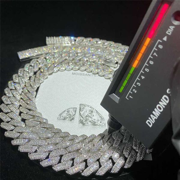 

custom hip hop jewelry 13mm 15mm 925 silver inlaid square diamond moissanite cuban chain necklace