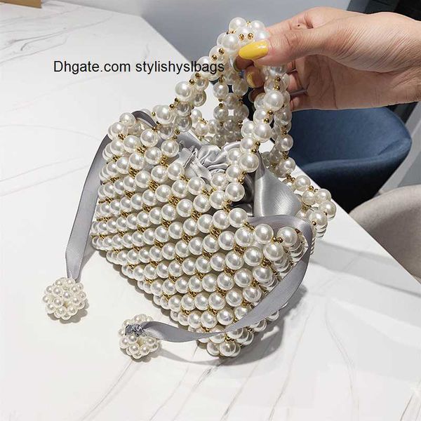 

totes hand woven pearl handbags women 2019 luxury small beaded flap box pearl clutch purses and handbag ladies mini cross body bag