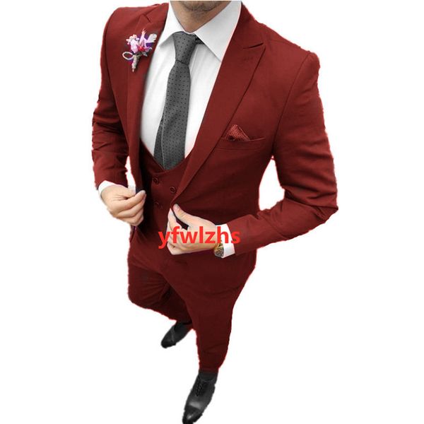 

wedding tuxedos one button men suits groomsmen peak lapel groom tuxedos wedding/prom man blazer jacket pants vest tie w125111128, Black;gray